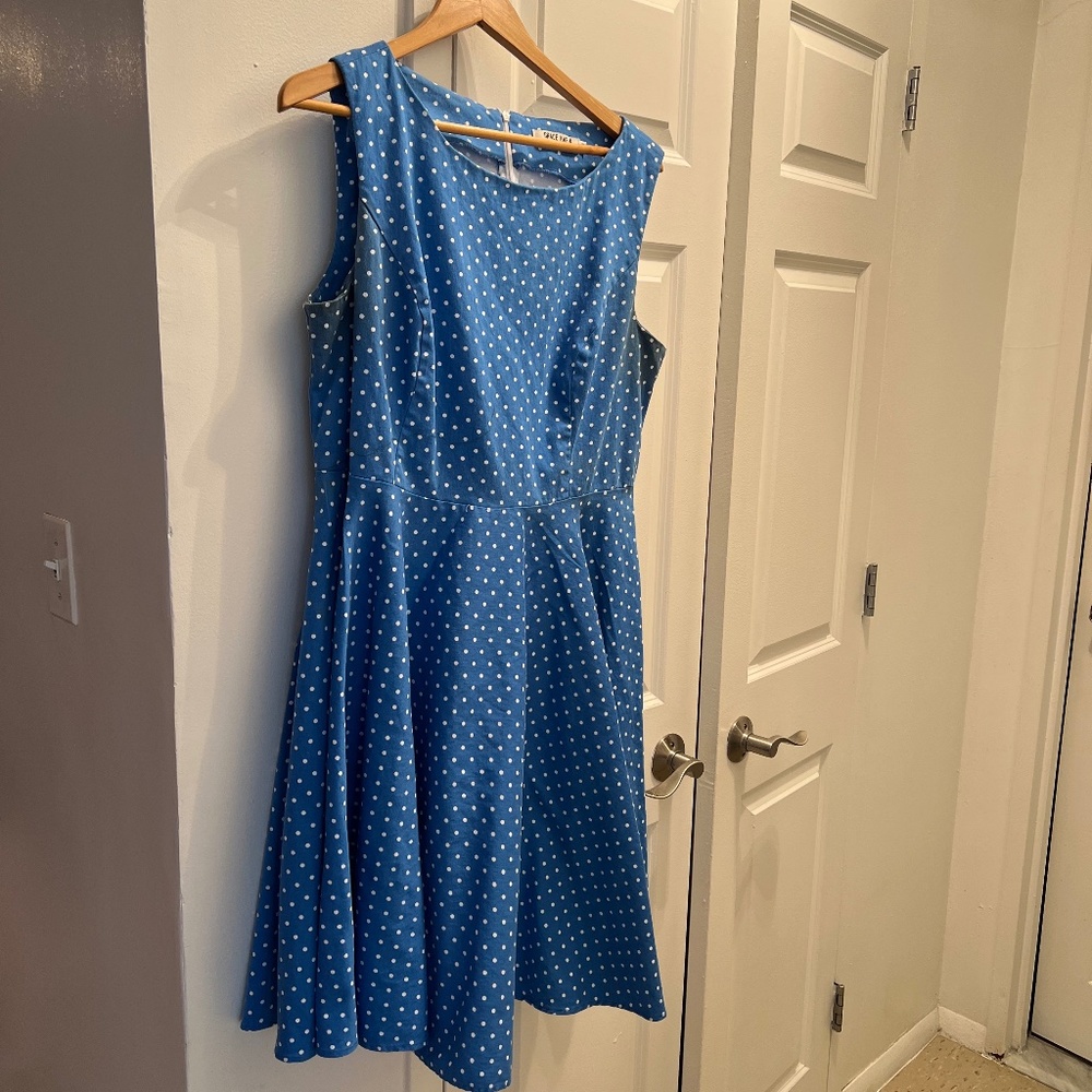 Polkadot dress in white and blue color
